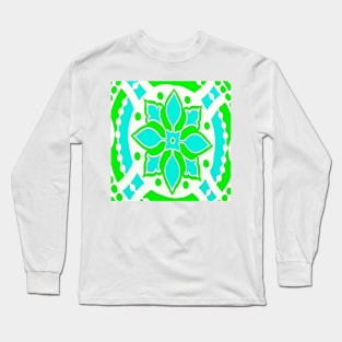 Green and Blue Medallion Abstract Long Sleeve T-Shirt